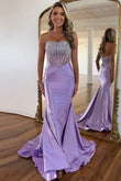 Amara | Charming Mermaid Scoop Neck Lavender Long Prom Dress with Beading