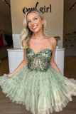 Cute A Line Sweetheart Dusty Sage Green Tulle Short Homecoming Dresses