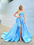 Maisie | Strapless A-Line Taffeta Long Prom Dress with Slit