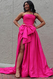 Maisie | Strapless A-Line Taffeta Long Prom Dress with Slit