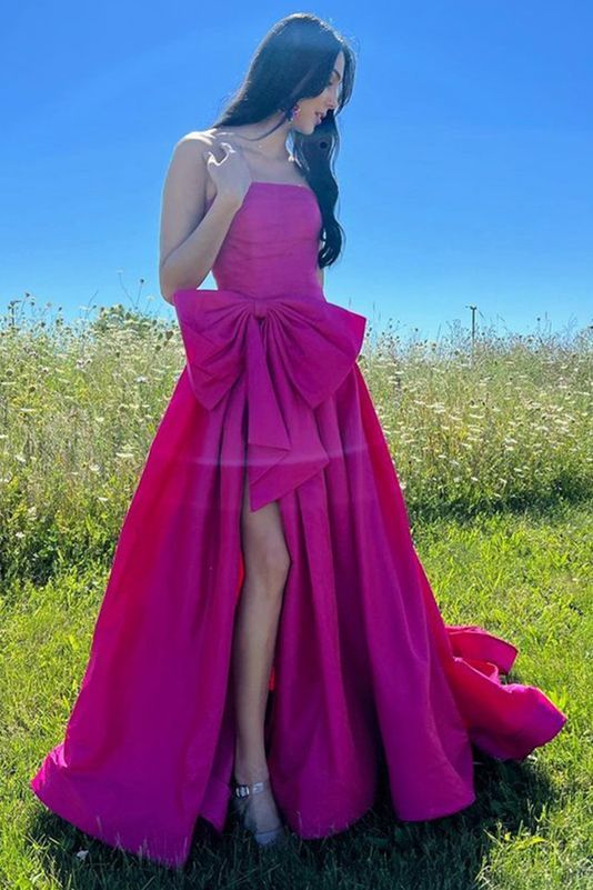 Maisie | Strapless A-Line Taffeta Long Prom Dress with Slit