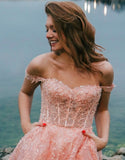 Rylie | A-Line Glitter Tulle Prom Dress with Spaghetti Straps and Slit