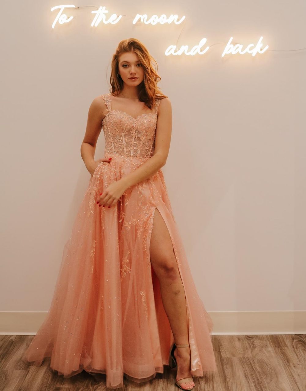 Rylie | A-Line Glitter Tulle Prom Dress with Spaghetti Straps and Slit