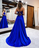 Amara | A-Line Spaghetti Strap Prom Dress with Corset Back and Stylish Split