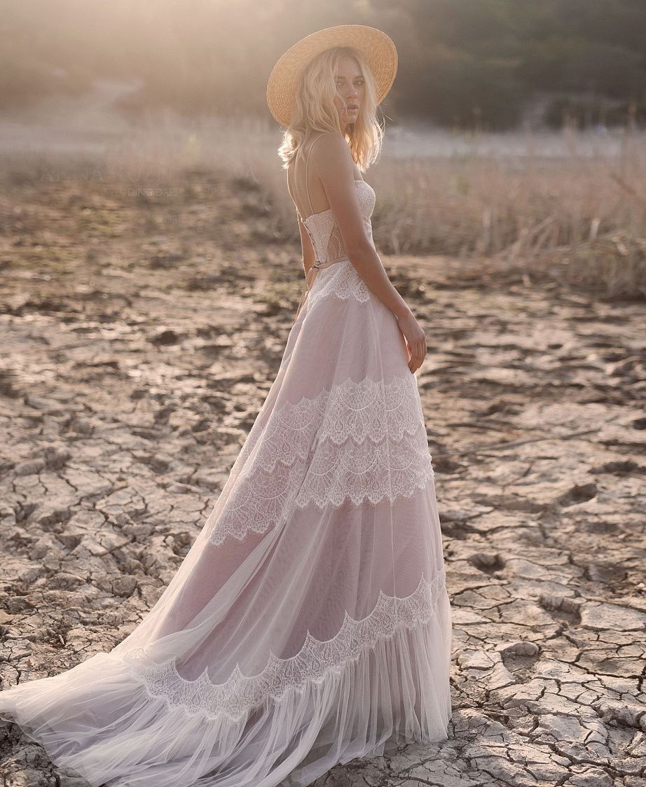 Giorgina | Boho A-Line Lace Wedding Dress with Spaghetti Straps
