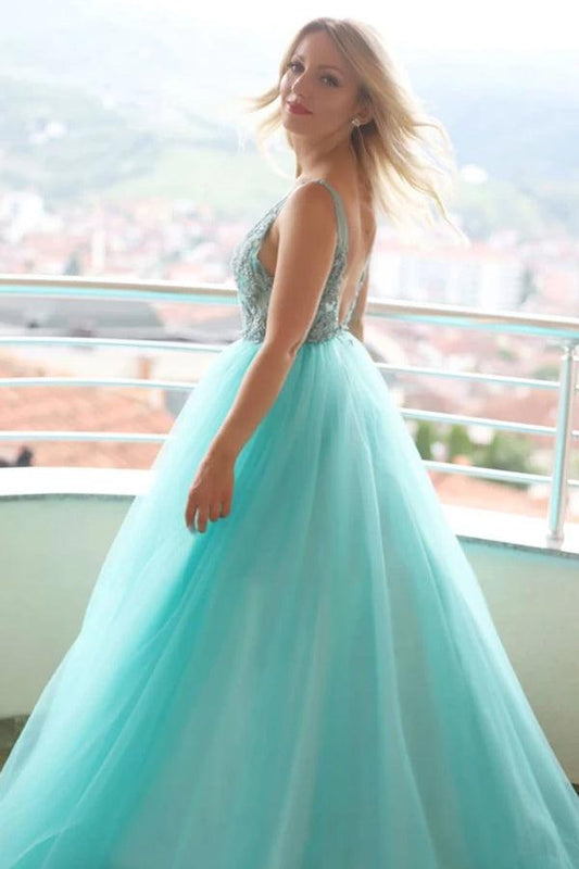 Alondra | A-Line V-Neck Tulle Lace Long Prom Dress