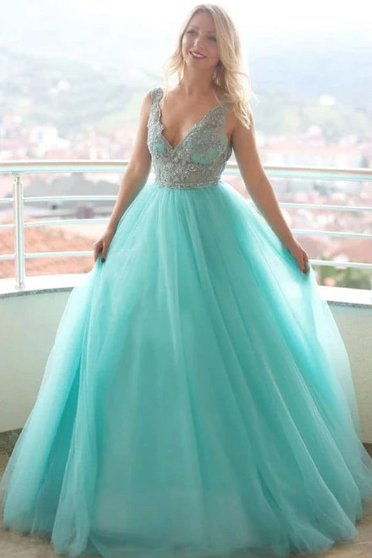 Alondra | A-Line V-Neck Tulle Lace Long Prom Dress