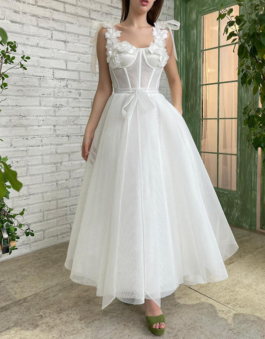 Allison | Sweetheart Neck White A-Line Homecoming Dress with Flowers