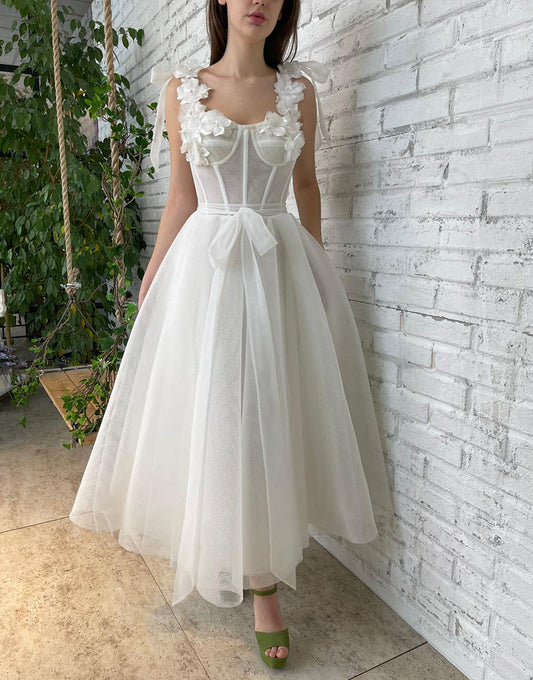 Allison | Sweetheart Neck White A-Line Homecoming Dress with Flowers