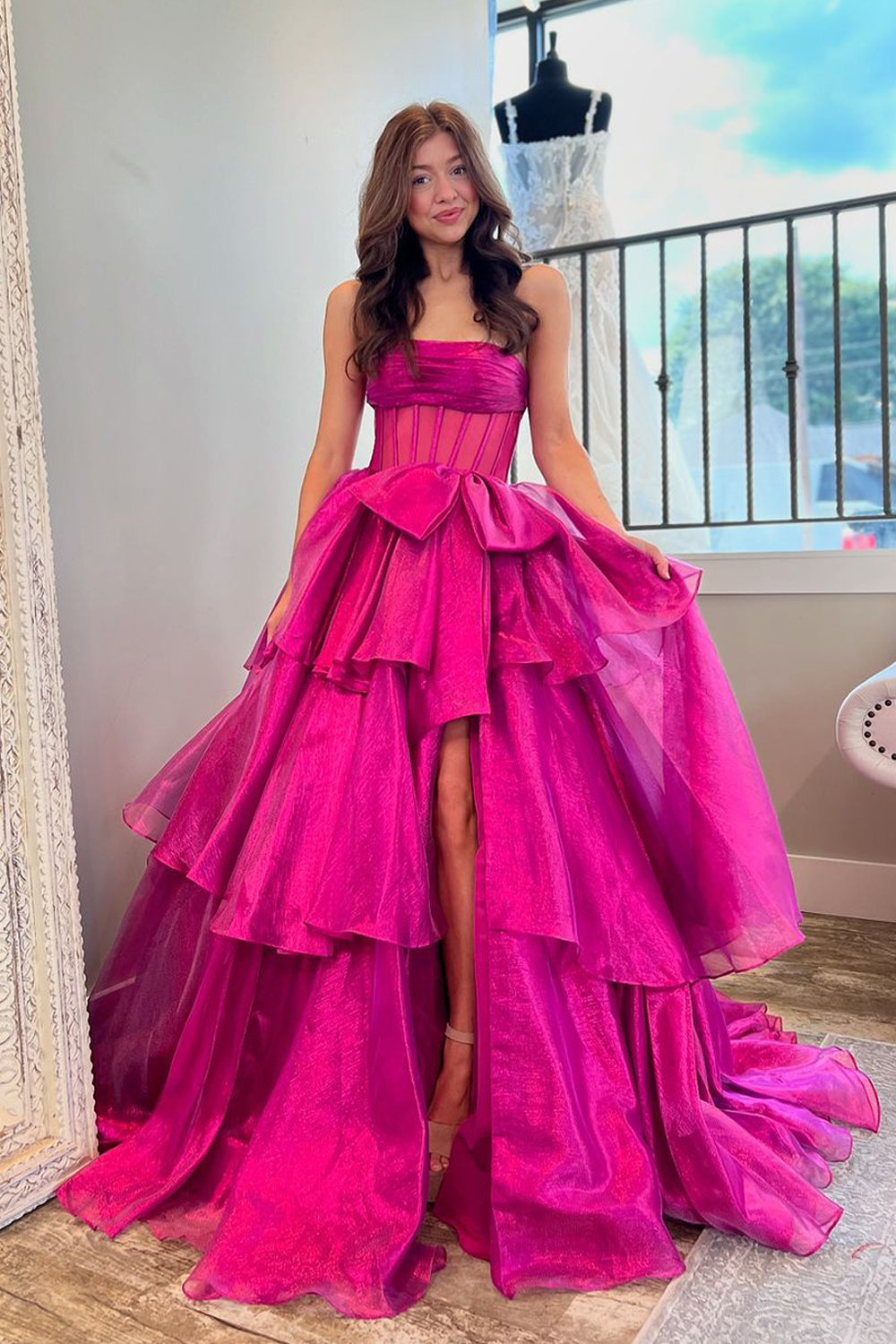 Charming Ball Gown Strapless Fuchsia Organza Wedding Dresses AB24090901-1