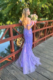 Charming Mermaid Sweetheart Lavender Sequins Lace Prom Dresses with Slit AB24091404-2