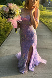 Charming Mermaid Sweetheart Lavender Sequins Lace Prom Dresses with Slit AB24091404-3