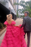 Cute Ball Gown Sweetheart Pink Tulle Prom Dresses with Ruffled Sleeves AB24091405-2