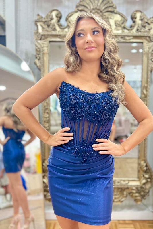 Cute Bodycon Scoop Neck Royal Blue Tight Short Homecoming Dresses with Appliques VL24091203 anniebride-2