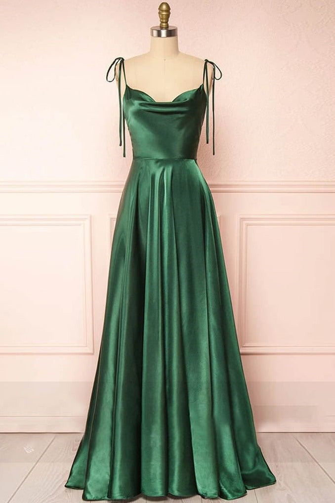 Sweet A-Line Long Prom Dress with Cowl Neck in Silk