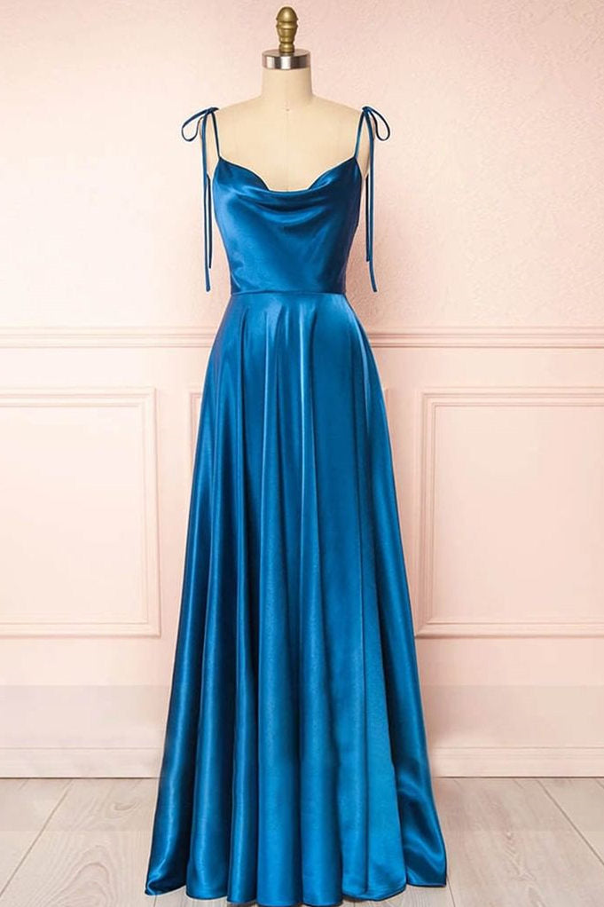 Sweet A-Line Long Prom Dress with Cowl Neck in Silk