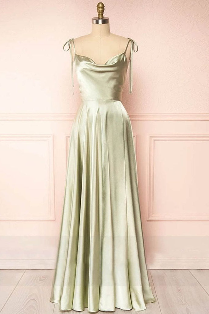 Sweet A-Line Long Prom Dress with Cowl Neck in Silk