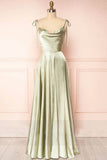 Sweet A-Line Long Prom Dress with Cowl Neck in Silk