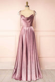 Sweet A-Line Long Prom Dress with Cowl Neck in Silk