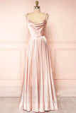 Sweet A-Line Long Prom Dress with Cowl Neck in Silk