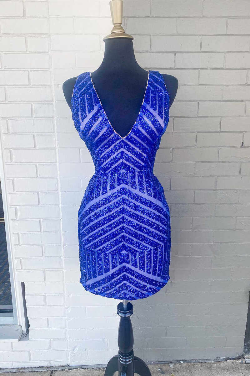 Della | Short Bodycon Striped Sequin Homecoming Dress