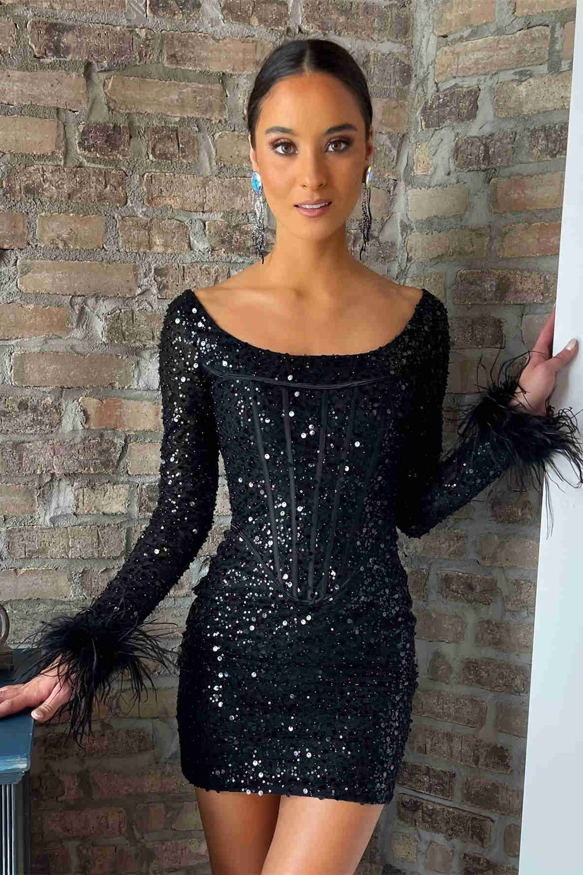 Minerva | Sheath Sequin Long Sleeve Homecoming Dress