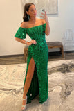 Michelle | Off-the-Shoulder Sheath Sequins Long Prom Dress