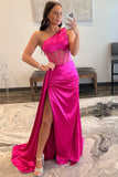 Valerie | One-Shoulder Pleated Satin Sheath Long Prom Dress