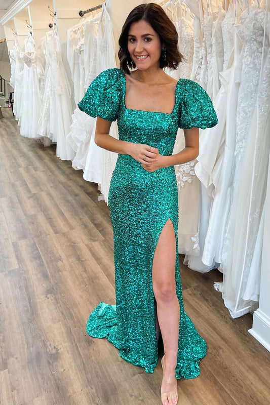 Velma | Emerald Green Sequin Mermaid Prom Dress with Square Neck