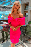 Odessa | Off-the-Shoulder Barbie Pink Sheath Homecoming Dress