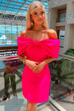 Odessa | Off-the-Shoulder Barbie Pink Sheath Homecoming Dress