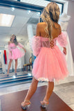 Venetia | A-Line Pleated Tulle Short Homecoming Dress