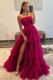 Daniela | Strapless A-Line Tulle Prom Dress with Tiered Ruffle Skirt