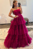 Daniela | Strapless A-Line Tulle Prom Dress with Tiered Ruffle Skirt