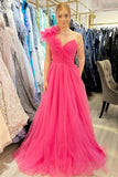 Delaney | One-Shoulder A-Line Long Tulle Prom Dress with Ruffles