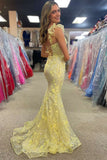 Mckinley | Yellow Mermaid Long Prom Dress with Ruffle Straps and 3D Flowers