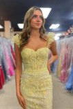 Mckinley | Yellow Mermaid Long Prom Dress with Ruffle Straps and 3D Flowers