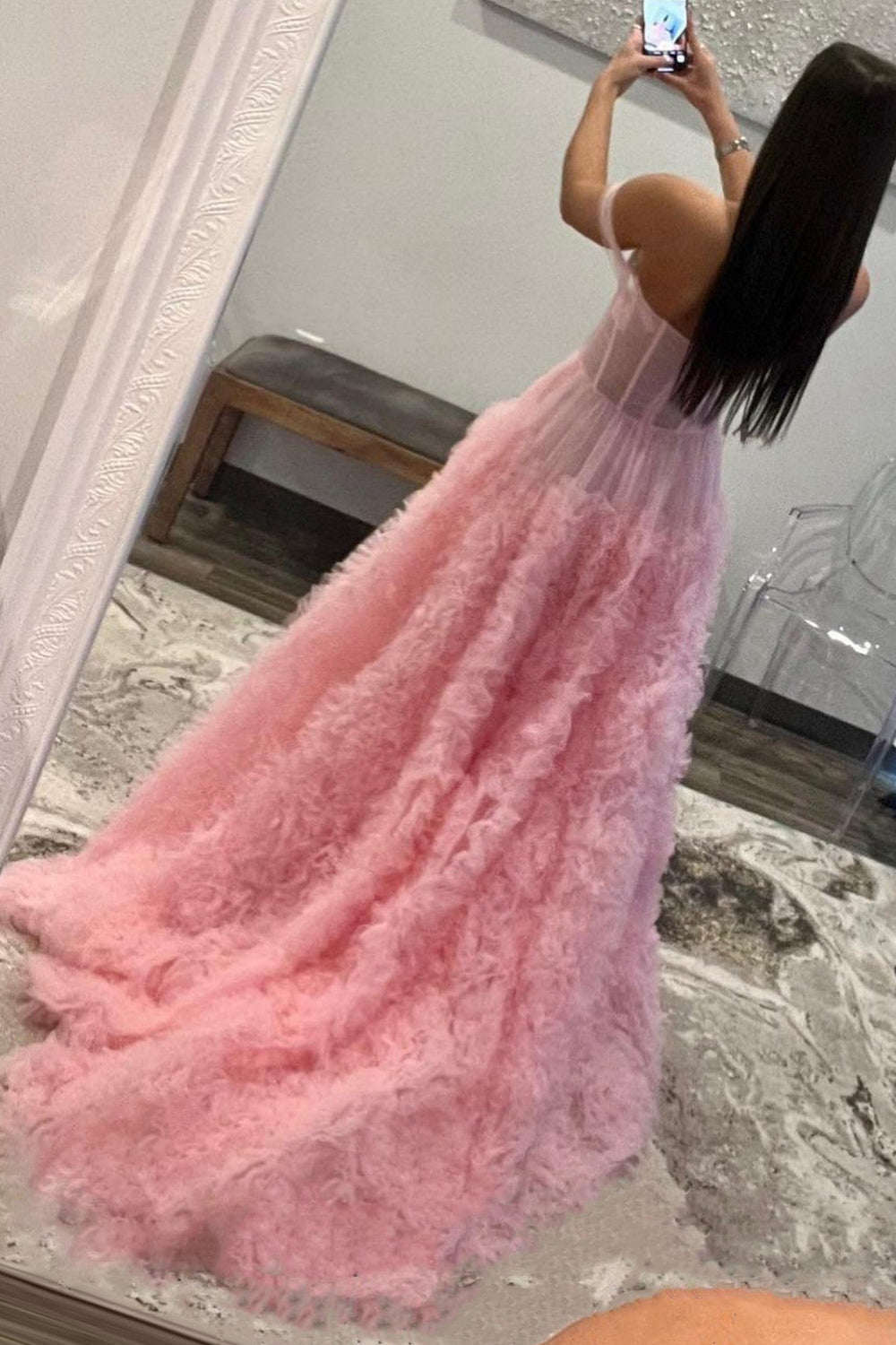 Isabella | Gorgeous Off-the-Shoulder Pink Ball Gown Long Tulle Prom Dress