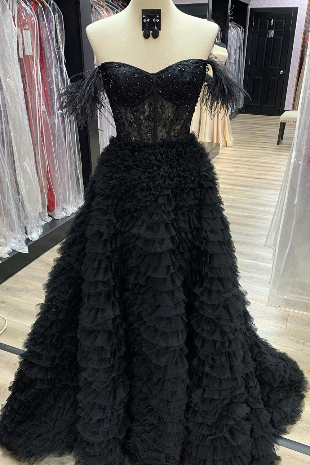 Ingrid | Elegant A-Line Sweetheart Tiered Tulle Long Prom Dress with Slit