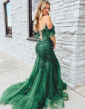 Pauline | Dark Green Mermaid Corset Long Prom Dress with Appliqués