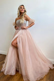 Brianna | Strapless Blush A-Line Corset Prom Dress in Layered Organza