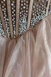 Brianna | Strapless Blush A-Line Corset Prom Dress in Layered Organza