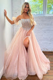 Brianna | Strapless Blush A-Line Corset Prom Dress in Layered Organza