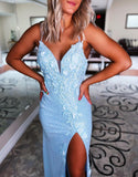 Madelynn | Sheath Spaghetti Straps Sequin Prom Dress with 3D Appliques