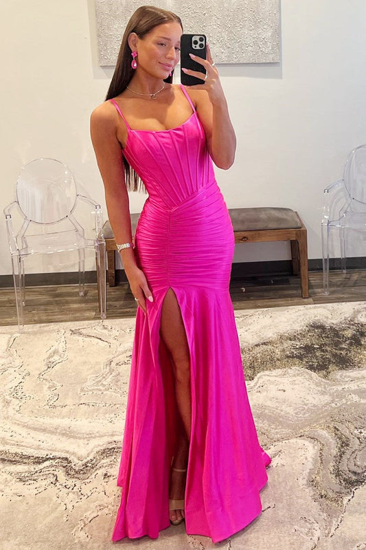 Addilynn | Mermaid Scoop Neck Satin Prom Dress with Chic Slit