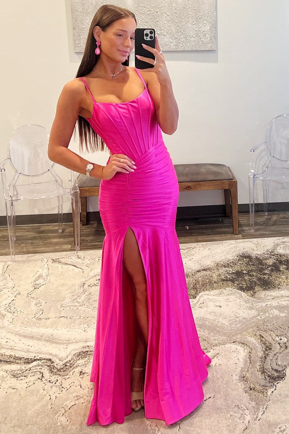 Addilynn | Mermaid Scoop Neck Satin Prom Dress with Chic Slit