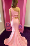 Melanie | Pink One-Shoulder Cutout Trumpet Long Prom Dress