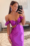 Graceful Mermaid Sweetheart Violet Satin Long Prom Dress