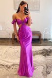 Graceful Mermaid Sweetheart Violet Satin Long Prom Dress