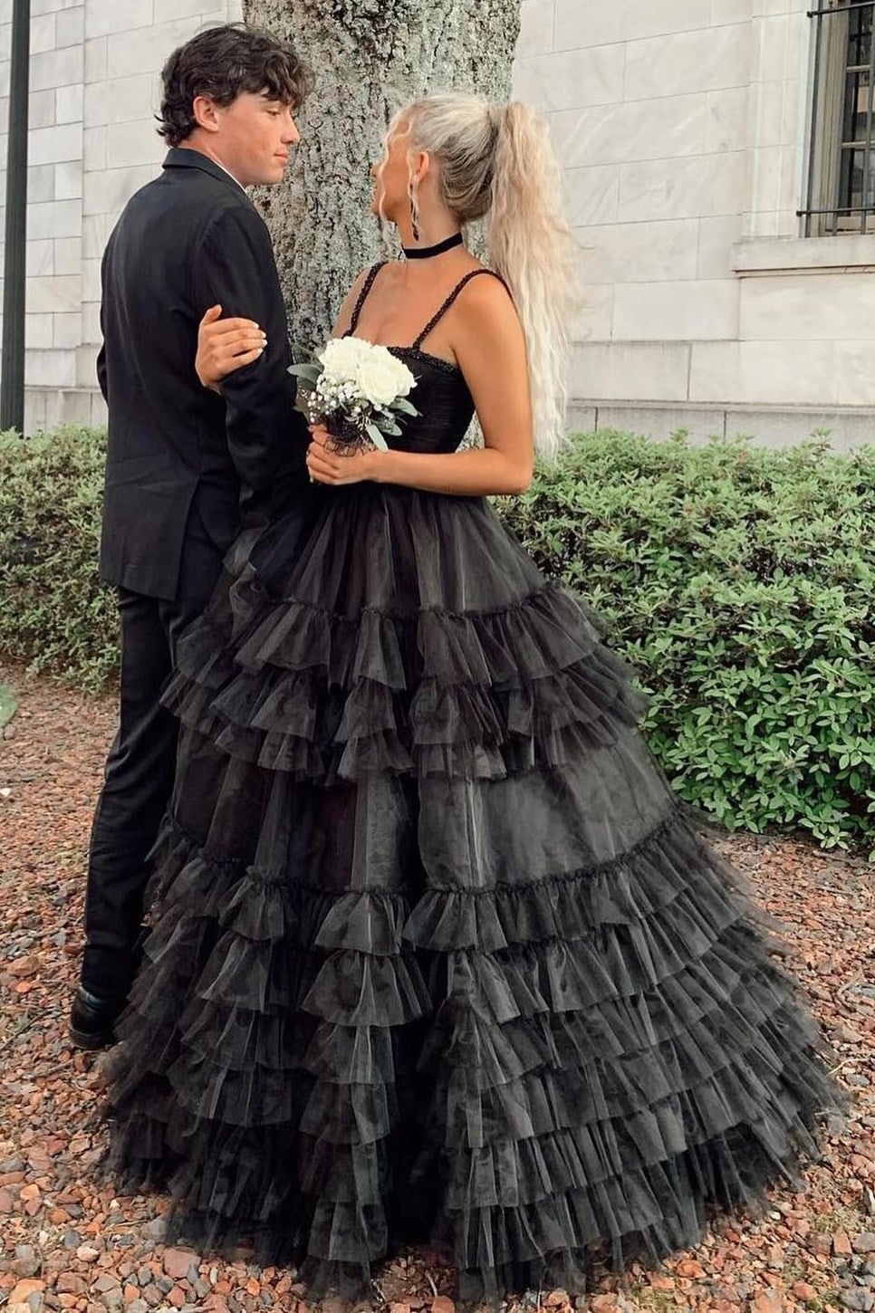 A-line Tiered Ruffle Sweetheart Beaded Long Prom Dress